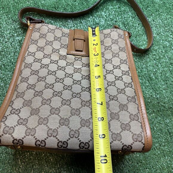 Gucci GG Monogram Shoulder Bag Vintage Brown Gold Canvas Leather Authentic - Picture 8 of 13